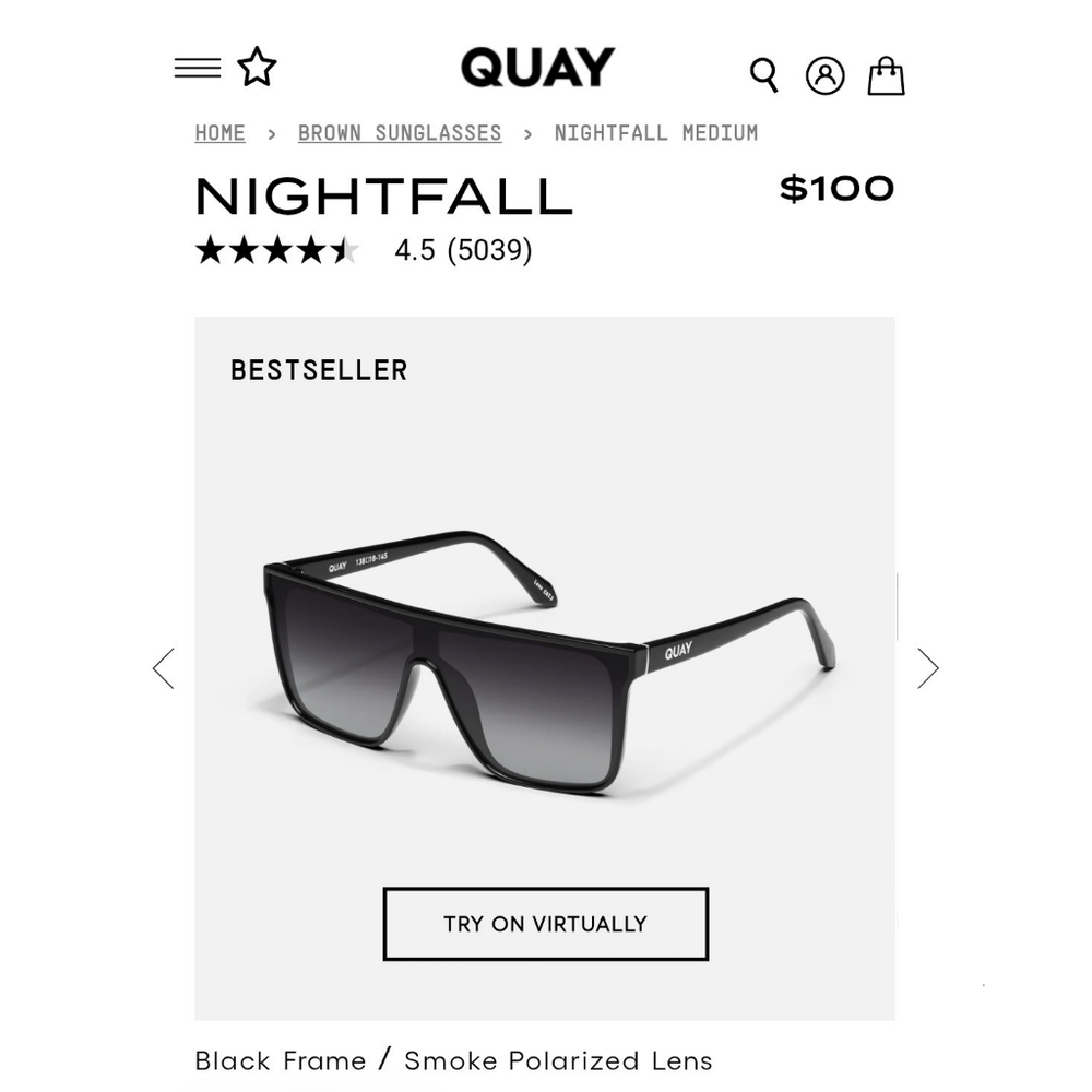 Quay Australia - Nightfall - Bestseller - Black Frame/ Smoke Polarized L… - Picture 3 of 10